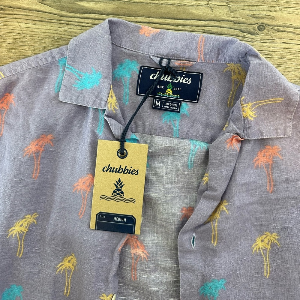 NWT RARE! Chubbies Palm Tree Print Relaxed Fit Linen Sunday Shirt (Coconut Jig) - Picture 2 of 3